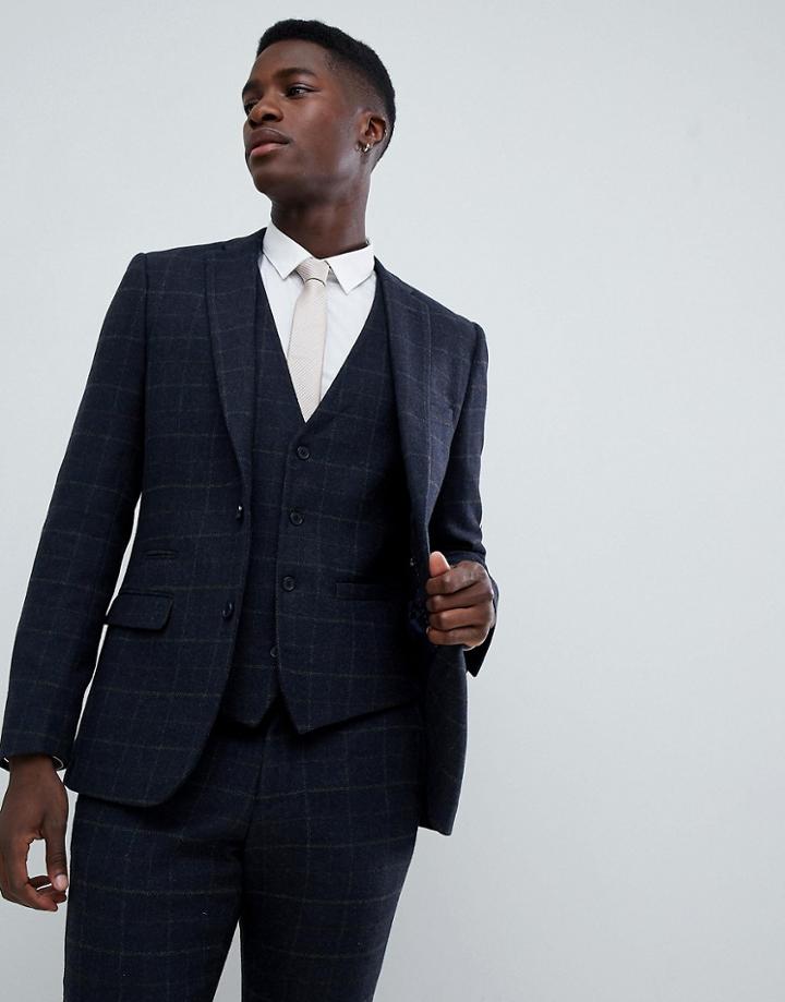 French Connection Tweed Square Slim Fit Heritage Suit Jacket-blue