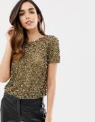 Asos Design T-shirt With Sequin Embellishment-green