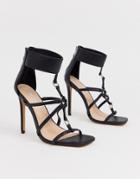Public Desire Selena Black Square Toe Eyelet Detail Sandals - Black