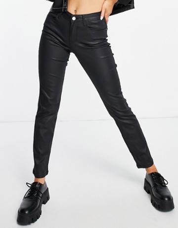 Noisy May Olivia Coated Straight Leg Jeans In Black