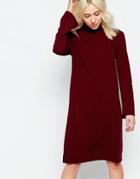 Neon Rose Turtleneck Dress With Flared Sleeves - Red