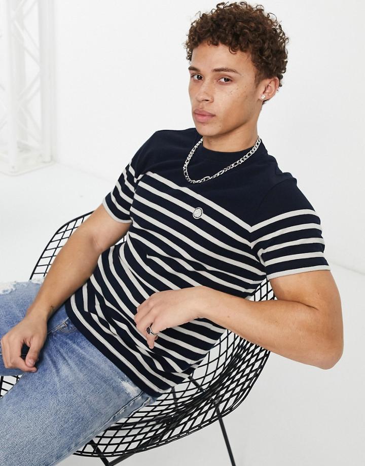 Pretty Green Breton Stripe T-shirt In Navy