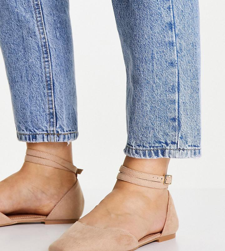 Asos Design Wide Fit Lift Ballet Flats In Beige-neutral