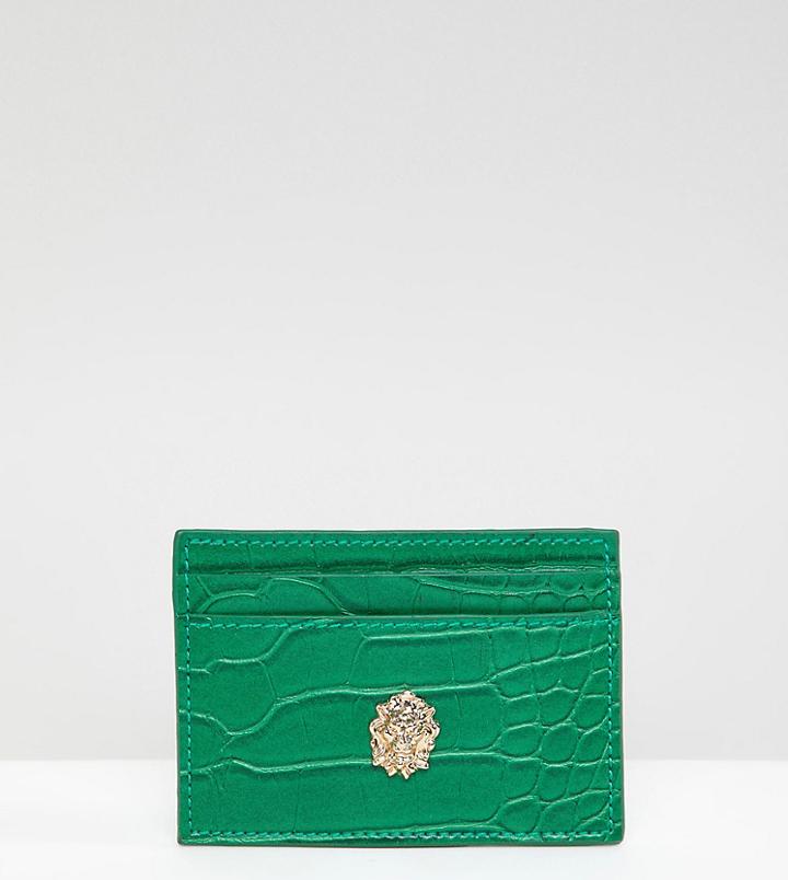 My Accessories Faux Croc Cardholder In Green - Green