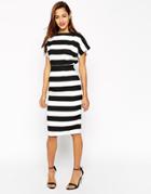 Asos Pencil Dress With Open Wrap Back In Stripe - Print