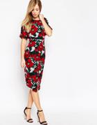 Asos Spilt Front Floral Print Wiggle Dress - Print