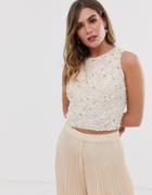 Lace & Beads Embellished Sleeveless Crop Top Two-piece In Pink