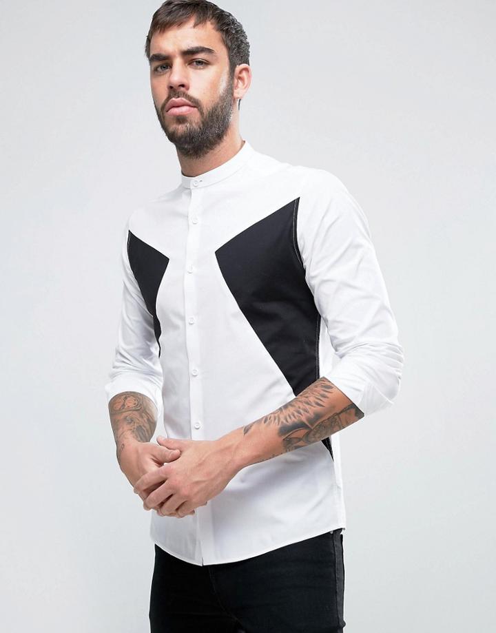 Asos Skinny Cut And Sew Shirt With Grandad Neck - White