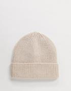 Asos Design Fisherman Rib Beanie Hat In Recycled Polyester In Beige-neutral