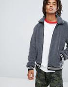 Asos Borg Bomber Jacket In Charcoal - Gray