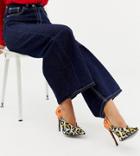 Asos Design Wide Fit Putty Pointed High Heels In Leopard Floral Print - Multi