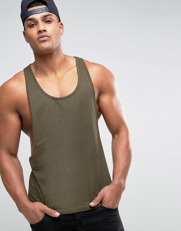 Asos Tank With Extreme Dropped Armhole And Racer Back - Green