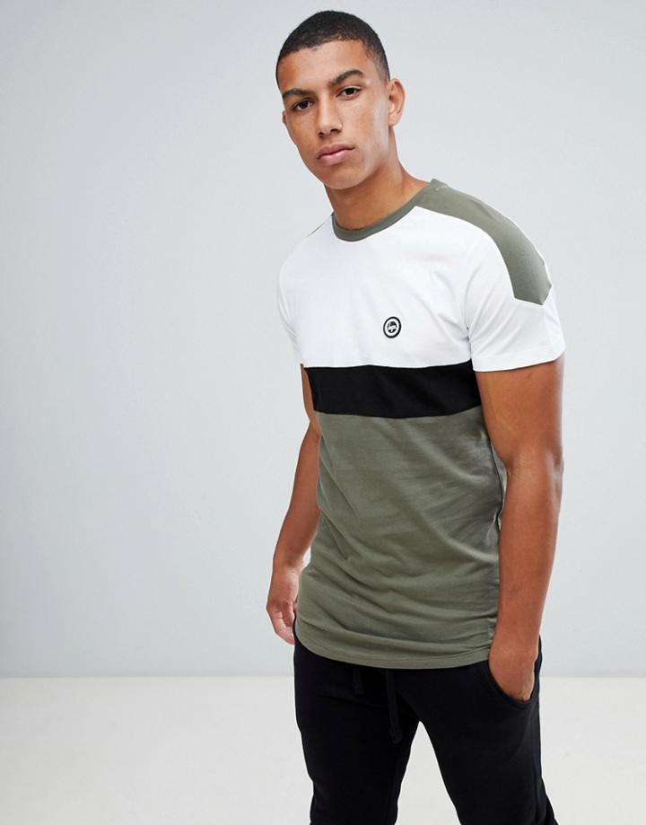 Hype T-shirt With Khaki Color Block - Green