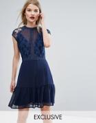 Elise Ryan Lace Contrast Mini Dress With Pep Hem - Navy