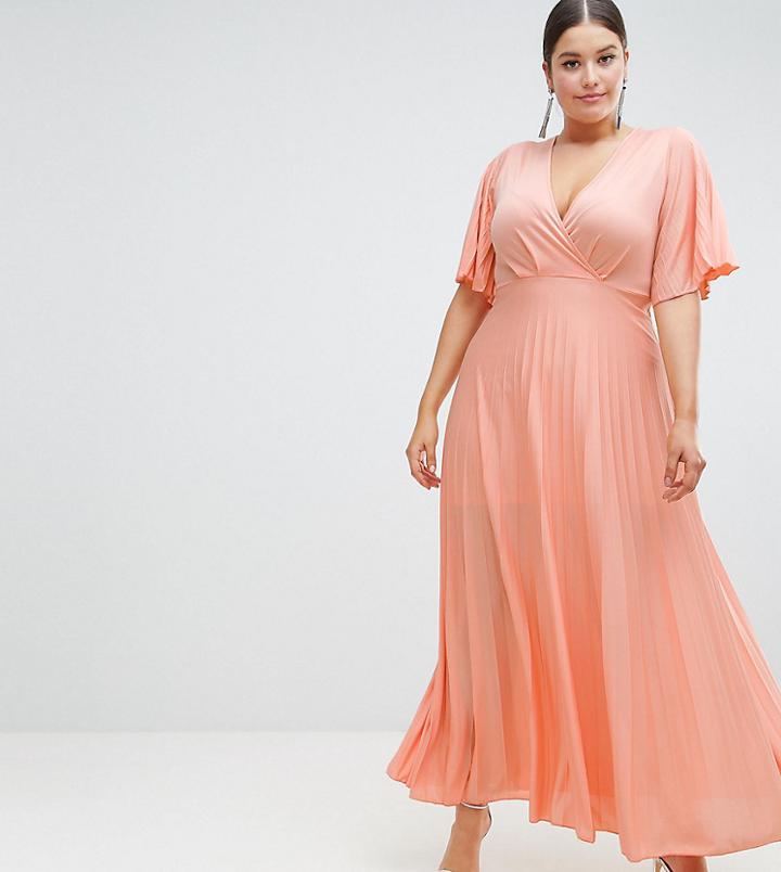 Asos Design Curve Kimono Pleated Maxi Dress - Multi