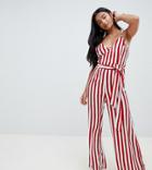 Missguided Petite Striped Culotte Jumpsuit - White
