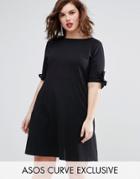 Asos Curve Skater Dress With Bow Sleeve - Black