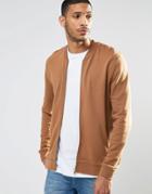 Asos Jersey Bomber Jacket In Camel With Gold Zip - Auburn