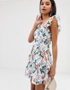 Talulah Fly Away Floral Print Dress With Broderie Anglaise - White