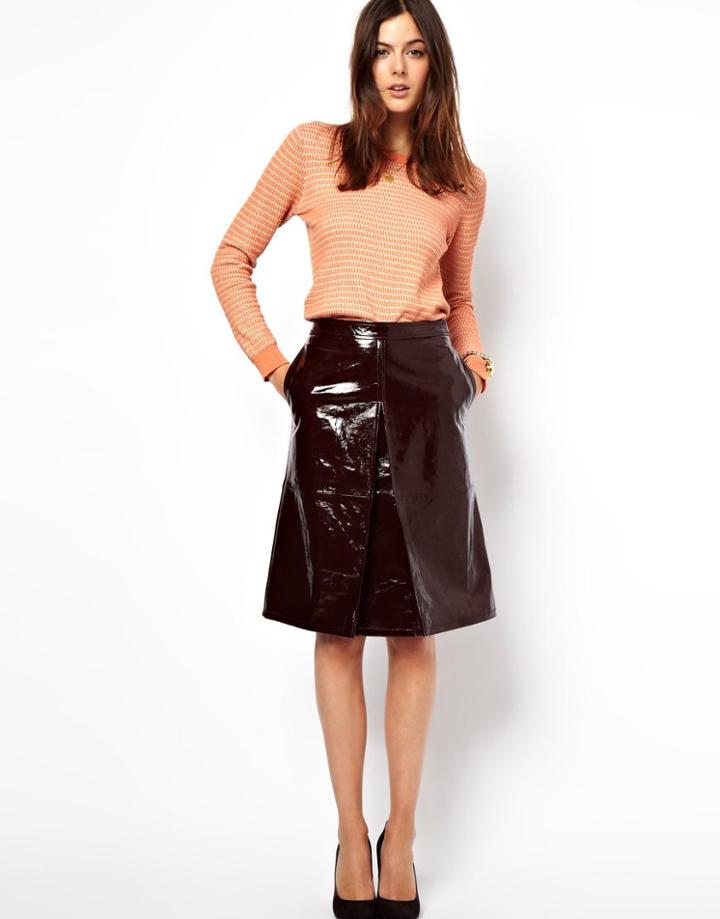 Asos A-line Midi Skirt In Patent Leather