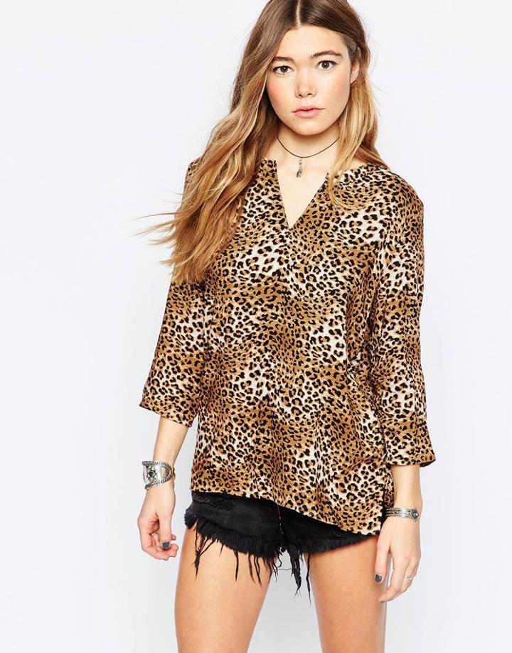 Only Animal Print 3/4 Sleeve Top - Black Aop Print 1