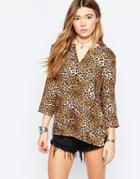 Only Animal Print 3/4 Sleeve Top - Black Aop Print 1