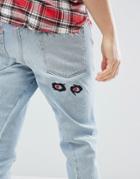 Asos Design Skinny Twisted Jeans In Light Wash Blue With Embroidery - Blue