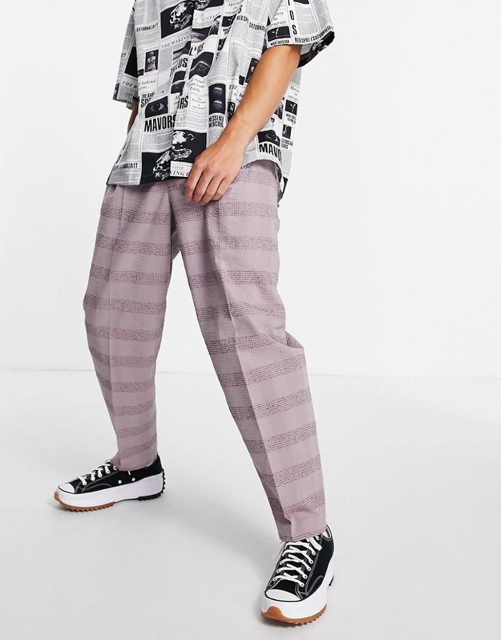 Asos Design Oversized Tapered Smart Pants In Lilac Linen Mix Plaid-purple