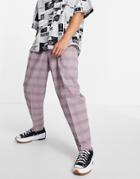 Asos Design Oversized Tapered Smart Pants In Lilac Linen Mix Plaid-purple