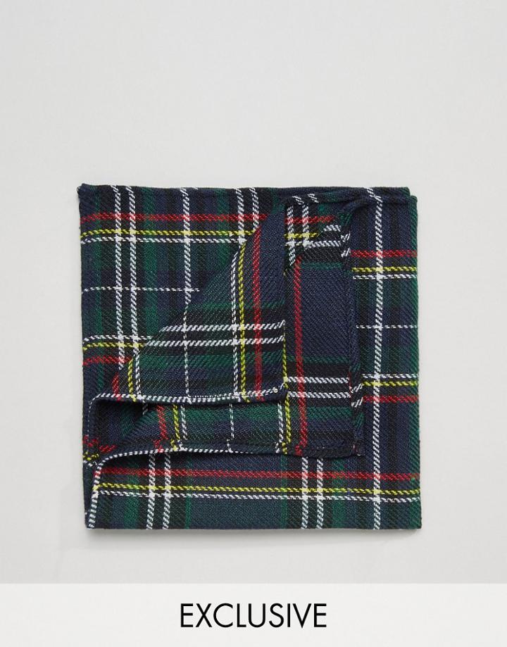Reclaimed Vintage Check Pocket Square In Blackwatch - Green