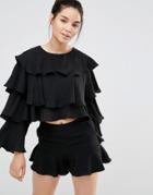 Sister Jane Layer Ruffle Long Sleeve Top - Black