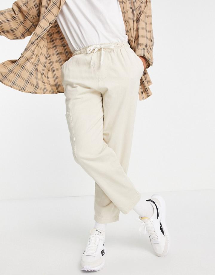 Bershka Loose Fit Cargo Pants In Beige-neutral