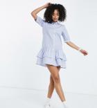 Influence Tall Mini Shirt Dress In Blue And White Stripe-blues