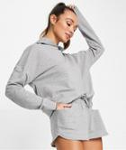 Asos Design Summerweight Tracksuit Hoodie / Sweat Runner Short In Cotton In Gray Heather - Gray-grey