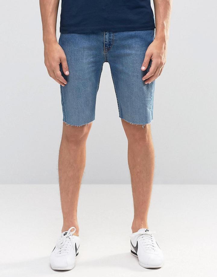 Kubban Stretch Spray On Denim Shorts In Raw Hem - Blue