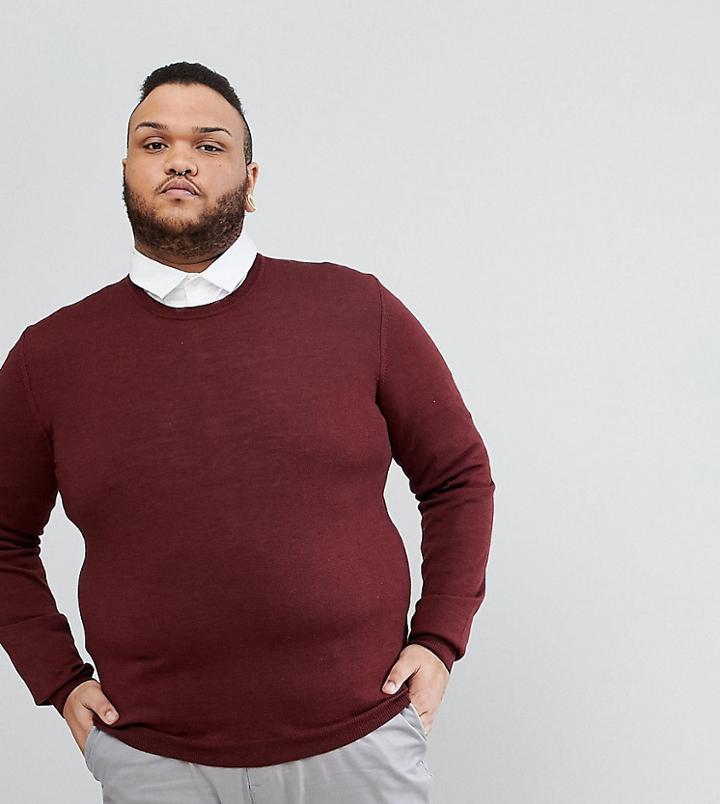 Asos Plus Merino Wool Sweater In Burgundy - Red