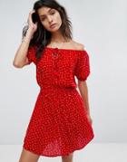 Faithful Printed Bardot Dress - Red