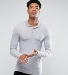 Asos Design Tall Extreme Muscle Fit Long Sleeve Polo In Gray Marl - Gray
