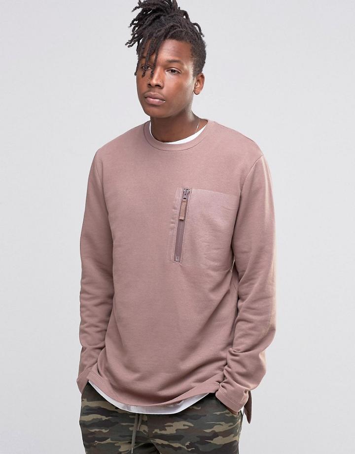 Asos Sweatshirt With Military Print Pocket - Brown