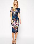 Asos Floral Print Scuba Body-conscious Dress - Navy