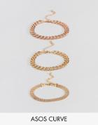Asos Design Curve Pack Of 3 Bracelets In Mixed Size Chain Design - Multi