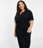 Cotton: On Curve Knit Polo Dress In Black