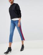 Only Straight Leg Crop Jean With Sports Stripe - Blue