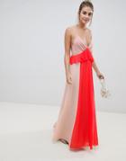 Asos Design Color Block Cami Strap Maxi Dress With Ruffle Waist - Multi