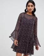 Yas Printed Swing Dress With Fluted Sleeve Detail - Multi