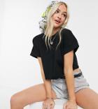 Asos Design Petite Cropped T-shirt With Roll Sleeves In Black