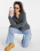 Asos Design Co-ord Oversized Zip Up Hoodie In Waffle In Washed Charcoal-grey