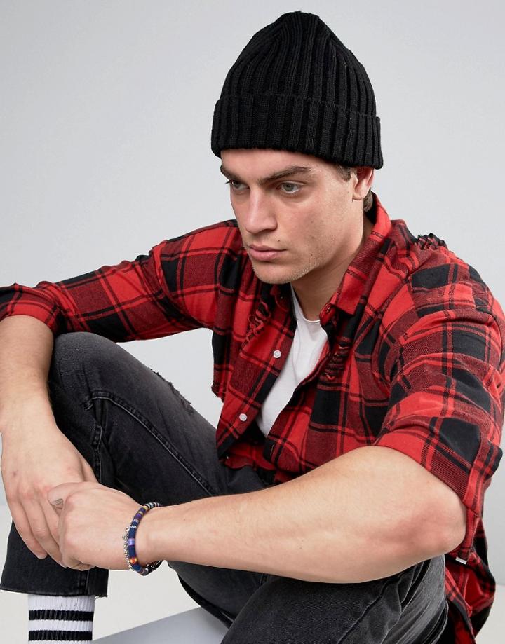 Asos Pointed Beanie With Rib In Black - Black