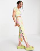 Asos Design Short Sleeve 2 In 1 Midi Dress In Plaid And Floral Print-multi