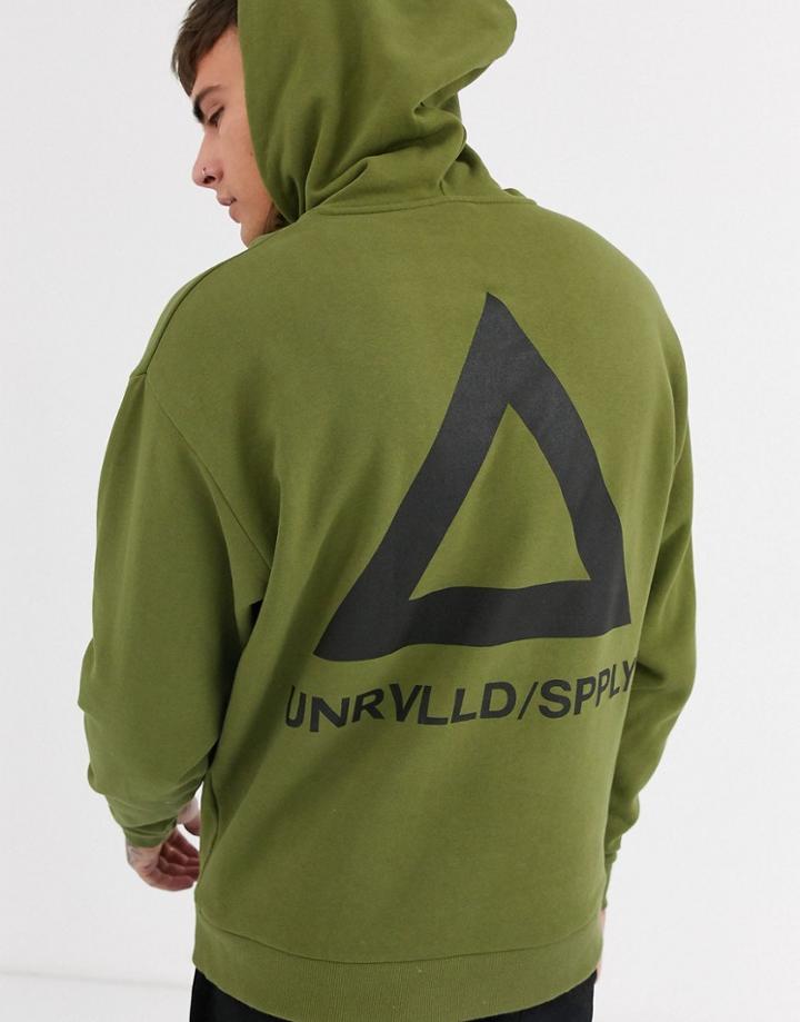 Asos Design Oversized Hoodie In Khaki With Triangle Back Print